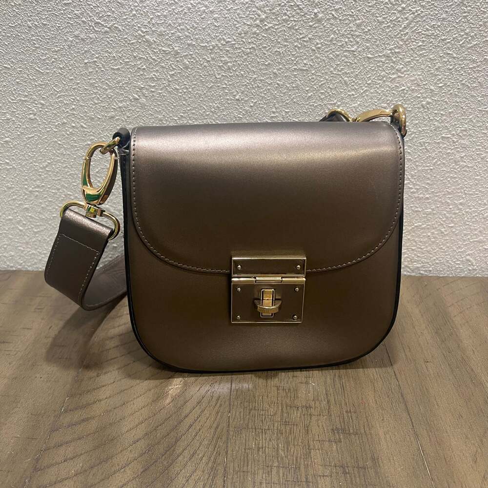 A. Bellucci Italy Leather Small Shoulder Crossbody Bag Metallic Taupe Gray Purse